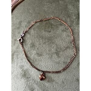 Sterling Silver Heart Anklet 925 Italy MWS Figaro Chain Rose Gold Beachwear